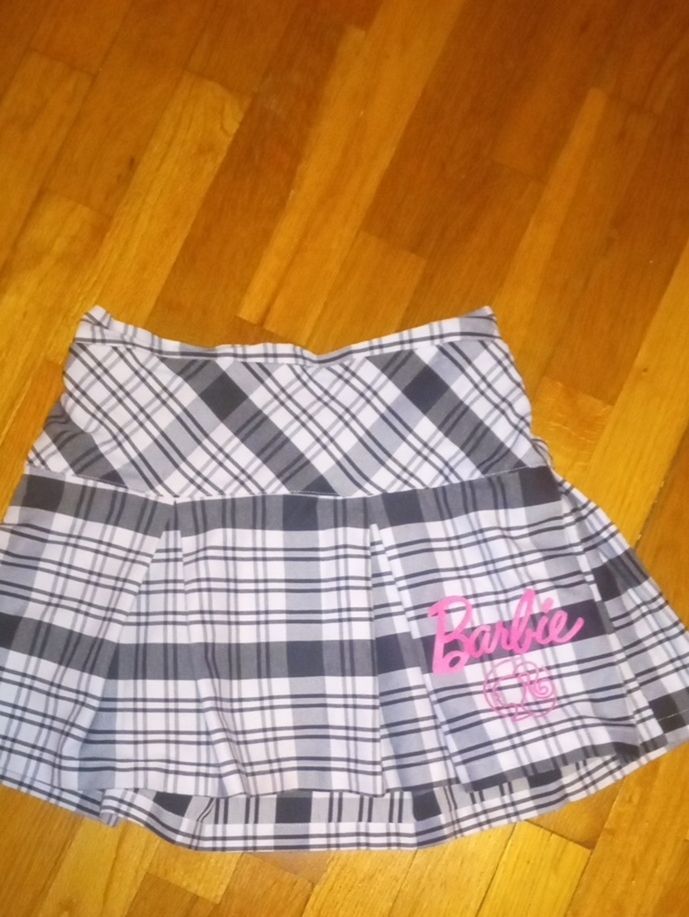 girl large black, white plaid skirt pink BARBIE accent